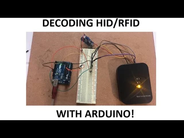 A simple card reader that was hooked up to an Arduino to read the raw binary output of an RFID/HID card. My university (University of Nevada Reno) used HID security access cards which are harder to decode/clone than traditional RFID cards and I wanted to find a way to decode my card.
Decoding the card could allow me to possibly replicate my card or find various ways to increase security at the university.
Different card readers can only read certain cards and formats. The card reader I used was a Software House SWH 5100 Multi-Format Proximity Reader since it was the most similar one at my university and could read my card.